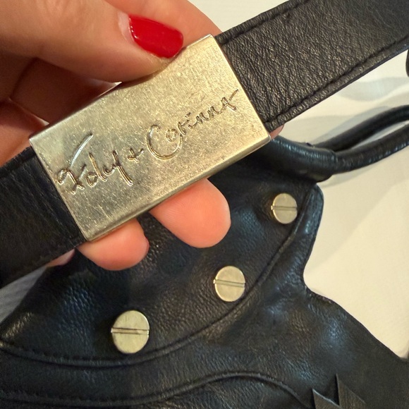 Foley + Corinna Black Leather Shoulder Bag with Silver Accents - Picture 4 of 13